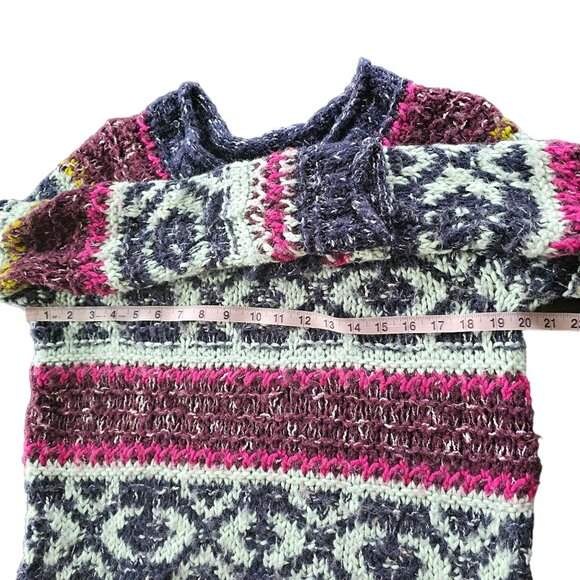 Free People Boho Mulitcored Sweater Top CREW Neck sz S - Picture 2 of 5